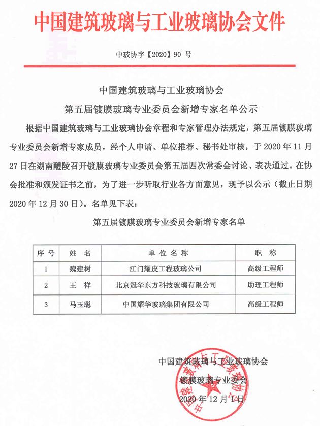 鍍膜新增專(zhuān)家公示